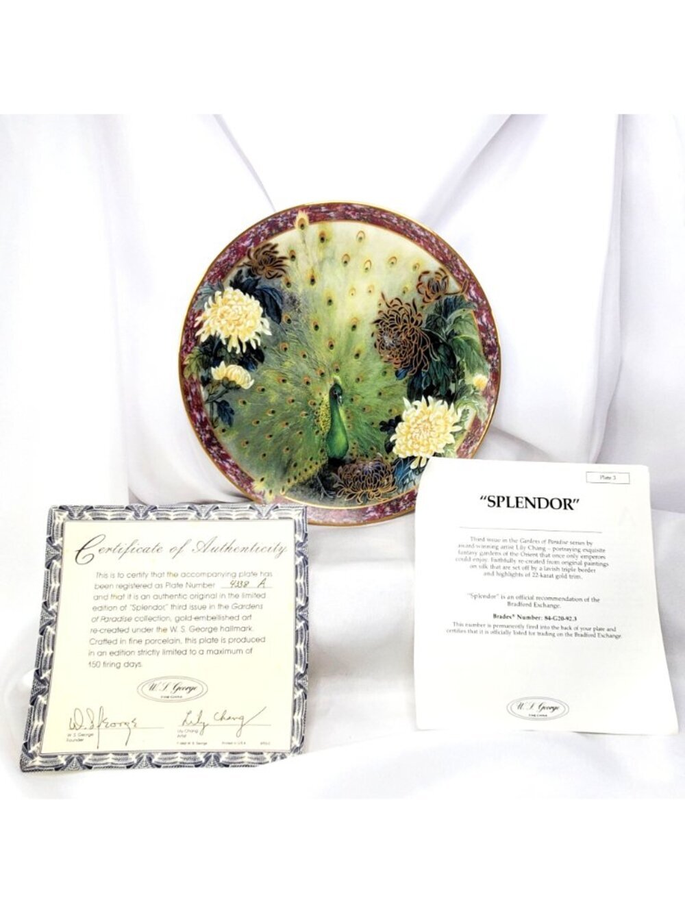 Splendor Peacock Plate By Lily Chang Gardens Of Paradise Chrysanthemum 1992 COA - Picture 11 of 12